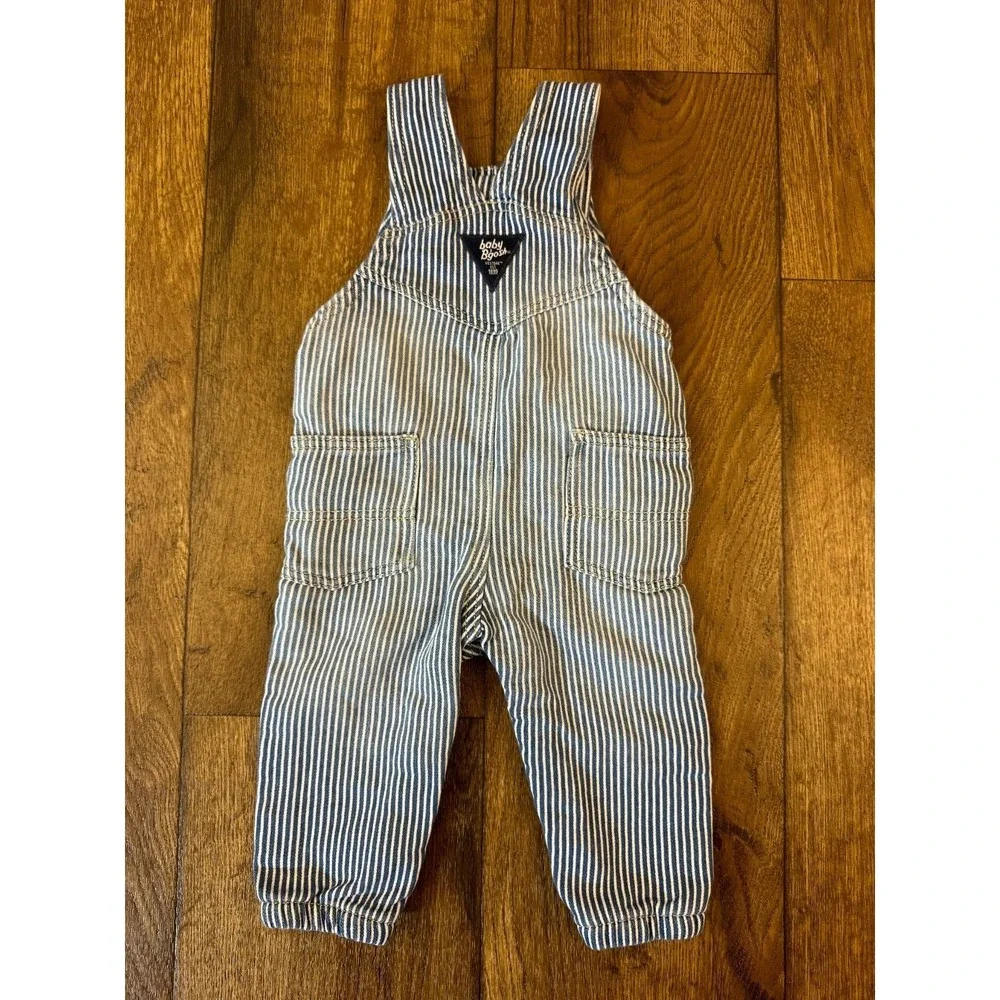 Oshkosh B'Gosh Overalls Baby 12‎ Months Blue Striped Soft Jogger Style Engineer